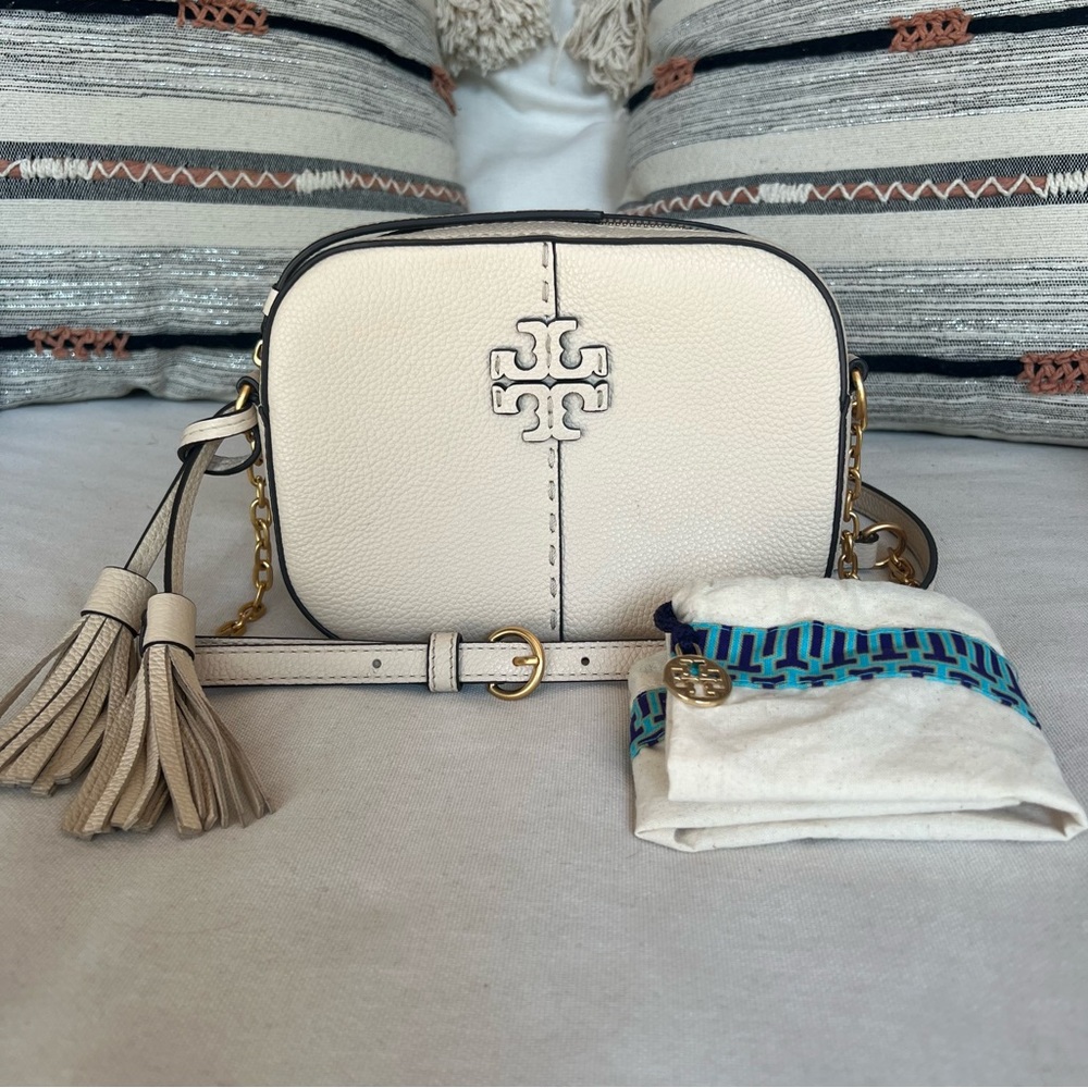 Tory Burch McGraw Camera Bag Brie Cream Crossbody with Tassel